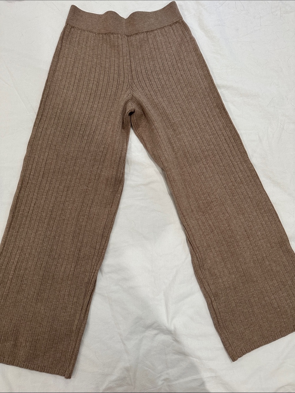 Sioni Taupe Ribbed Knit Wide-Leg Pants